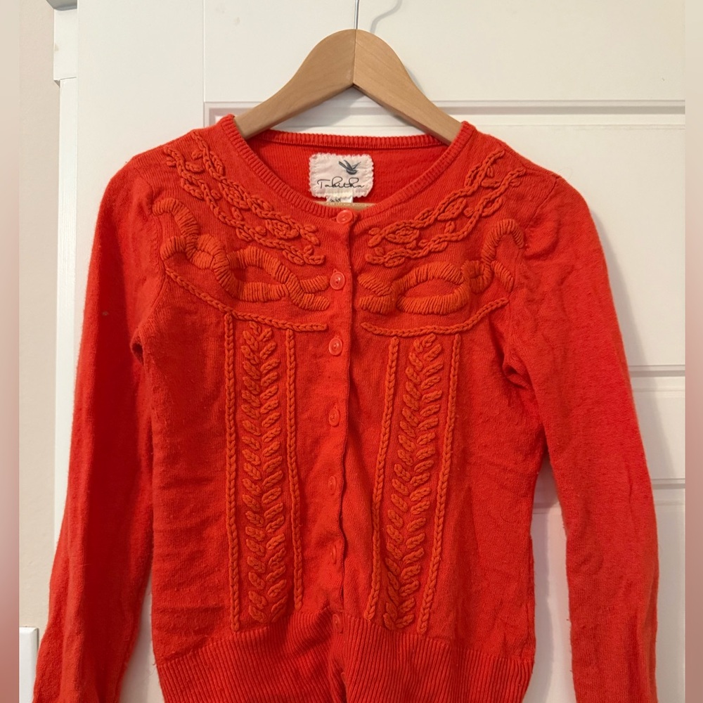 Anthropologie Tabitha Orange-red cardigan size S with full length sleeves
